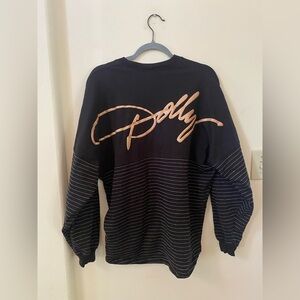 Dolly Parton Spirit Jersey “DOLLY” Black Medium Sparkle Puff-Print Long Sleeve